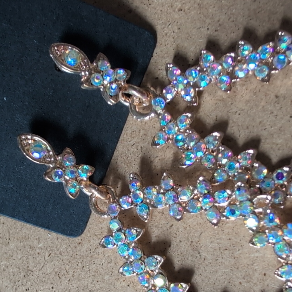 Elegant Gold Tone AB Drop Earrings - Picture 2 of 4